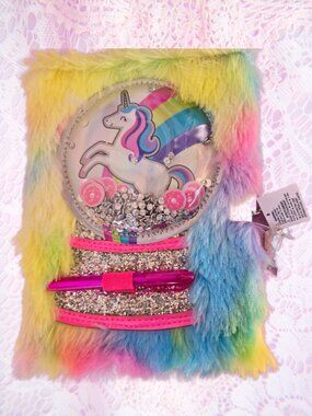 Claire's Rainbow Plush Snow Globe Diary Art Journal Notebook Decora Kawaii Whimy